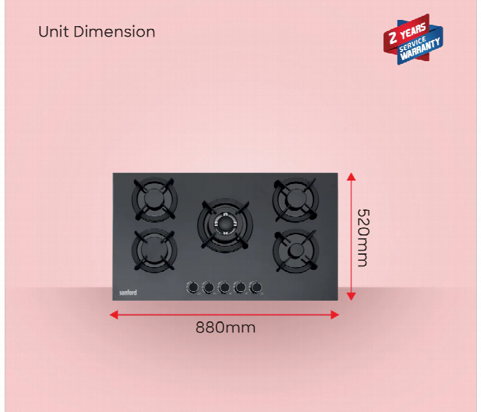 Sanford Sf5458Gh Bs 5 Burner Glass Gas Hob With Auto Ignition And Blue Flame - Zoom Image 6