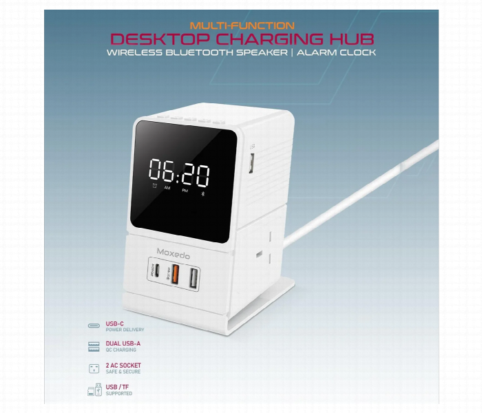 Moxedo Multi Function Desktop Charging Hub With Adjustable Time And Alarm Tone Settings - Zoom Image 1