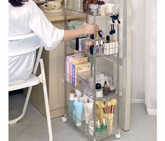 Transparent Storage Rack With 4 Rotating Caster Wheels - Zoom Image 1