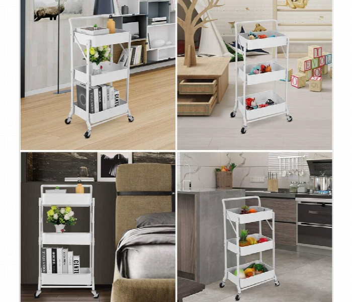 Foldable 3 Tier  Storage Trolley With Wheels - Zoom Image 4