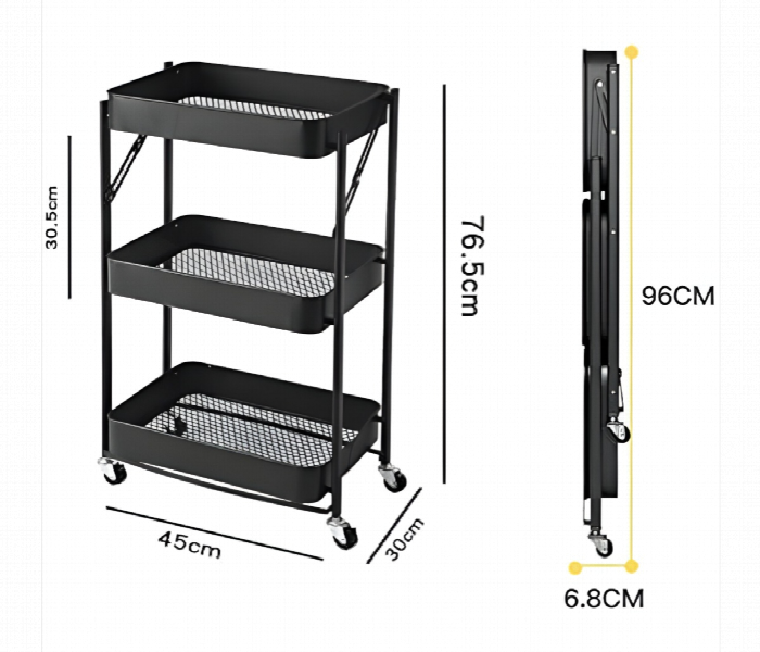 Foldable 3 Tier  Storage Trolley With Wheels - Zoom Image 5