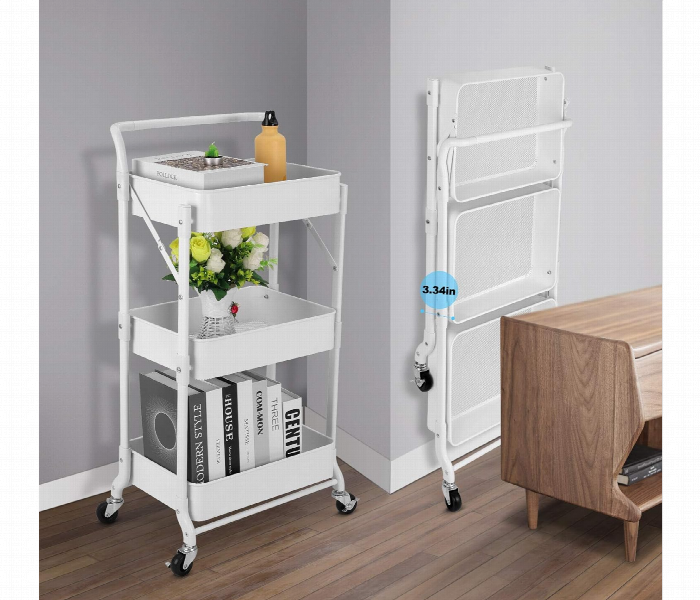 Foldable 3 Tier  Storage Trolley With Wheels - Zoom Image 3