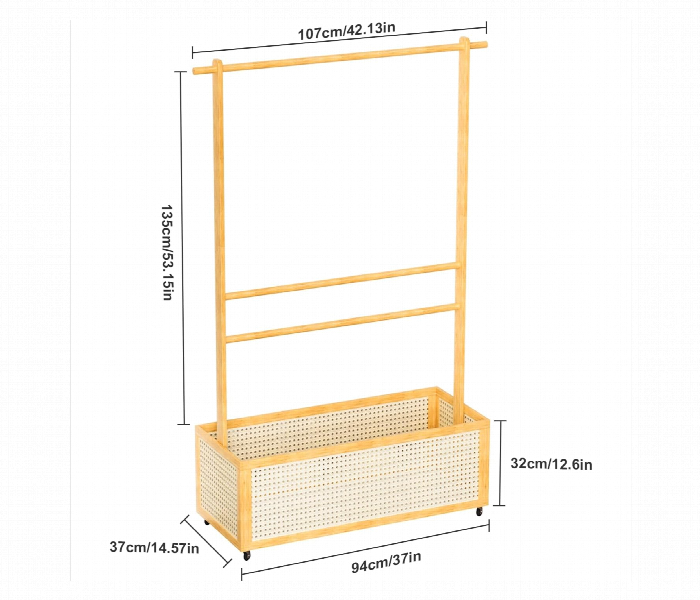 Foldable Bamboo Clothes Rack With Basket - Zoom Image 5
