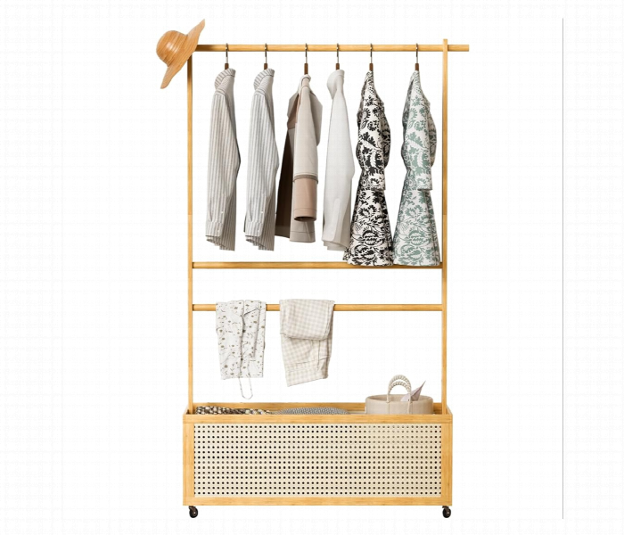 Foldable Bamboo Clothes Rack With Basket - Zoom Image 4