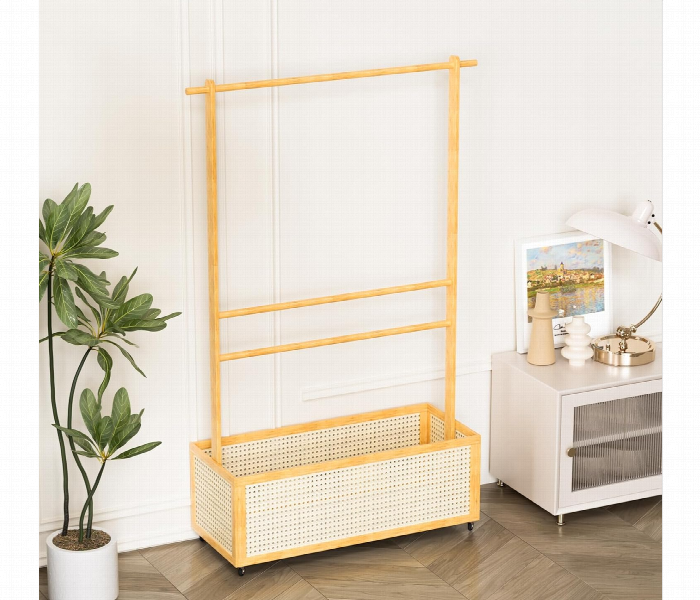 Foldable Bamboo Clothes Rack With Basket - Zoom Image 3