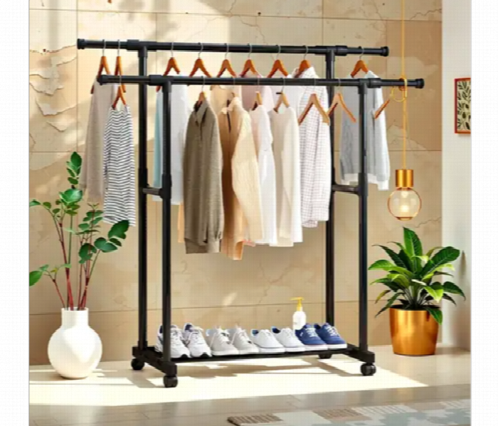 Multi Layer Double  Pole Garment Rack With Smooth Rolling Wheels - Zoom Image 1