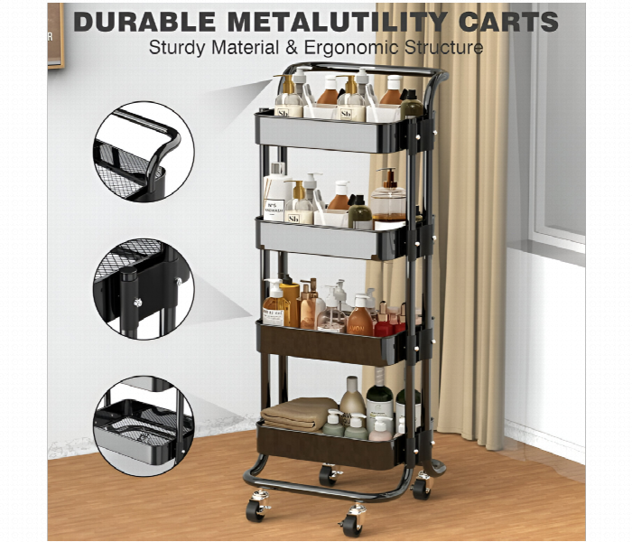Multi Purpose 4 Layer Metal Storage Trolley Rack - Zoom Image 3