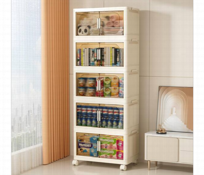 Foldable Storage Cabinet 5 Layer 185Cm With Transparent Front Panels - Zoom Image 1