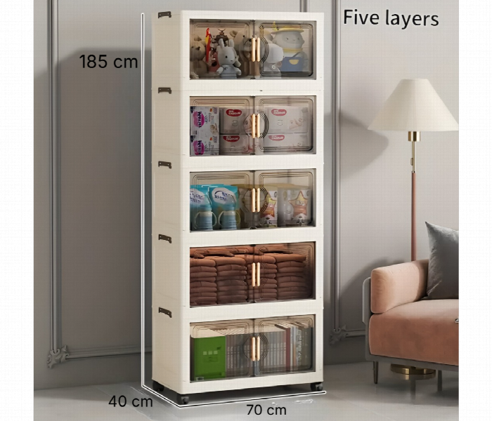 Foldable Storage Cabinet 5 Layer 185Cm With Transparent Front Panels - Zoom Image 2