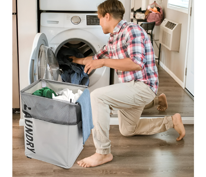 Rectangular Foldable Laundry Basket With Wheels - Zoom Image 2