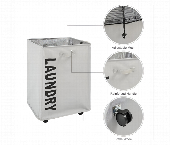 Rectangular Foldable Laundry Basket With Wheels - Zoom Image 3
