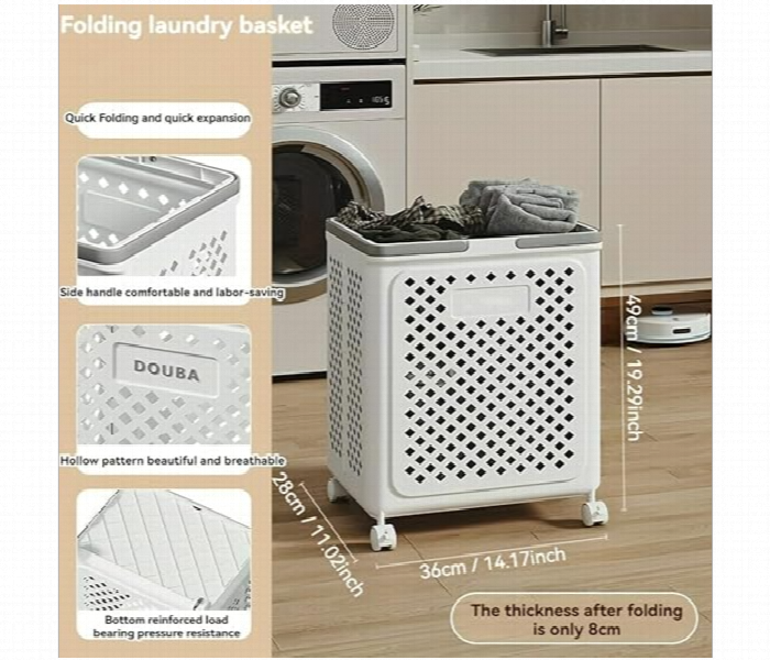 Plastic Foldable Laundry Basket With Wheels Rolling Hamper - Zoom Image 3