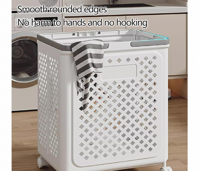 Plastic Foldable Laundry Basket With Wheels Rolling Hamper - Zoom Image 5