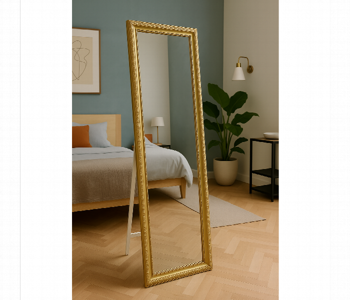 Rectangular Stand Mirror Full Length With Golden Frame - Zoom Image 1