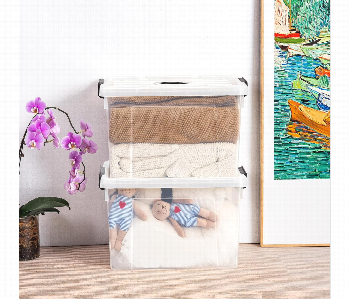 Plastic Transparent Storage Box With Handle Lid  Stackable Durable And See Through Organizer - Zoom Image 4
