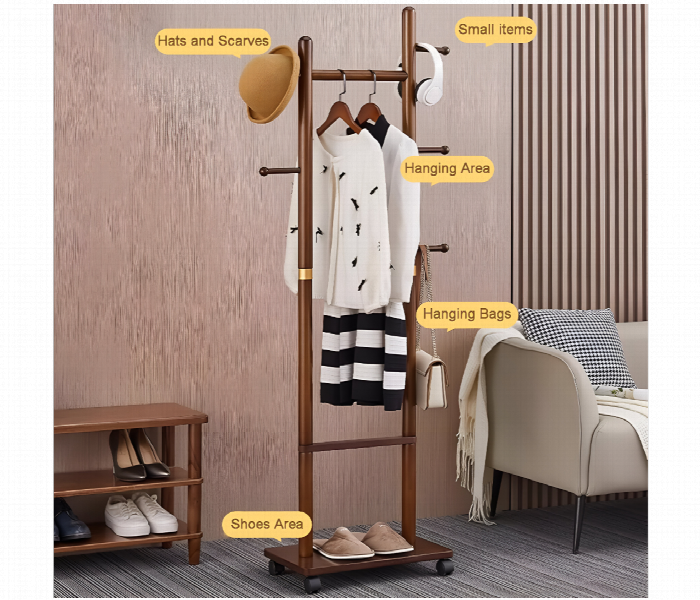 Clothes Rack Wooden With Wheels - Zoom Image 3