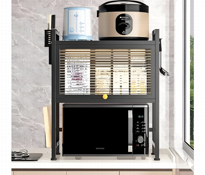 Adjustable Microwave Oven Rack With Storage Door - Zoom Image 2