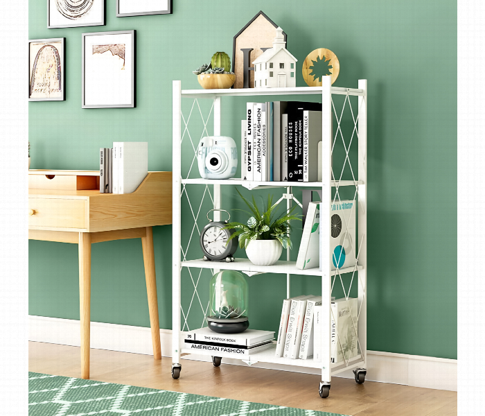 4 Layer Foldable Kitchen Storage Rack White - Zoom Image 1