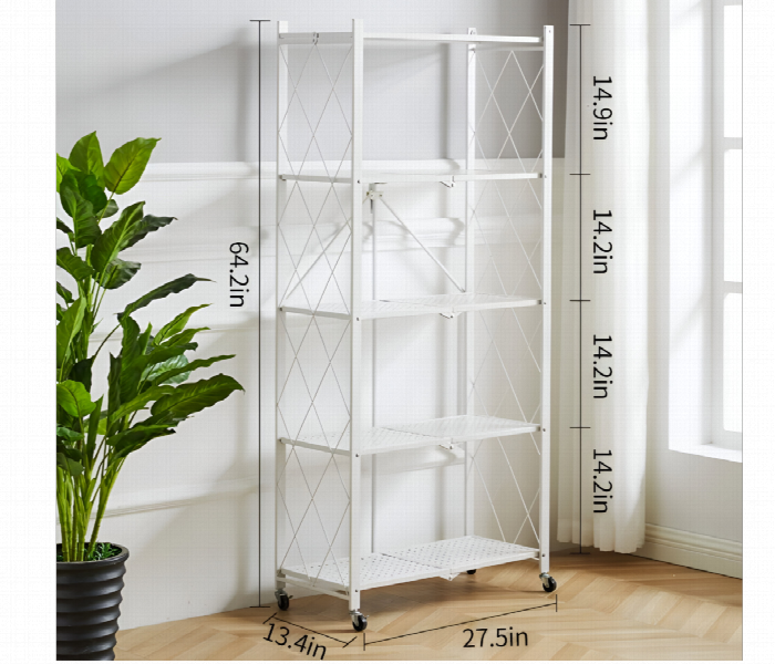 5 Layer Foldable Kitchen Storage Rack White - Zoom Image 2