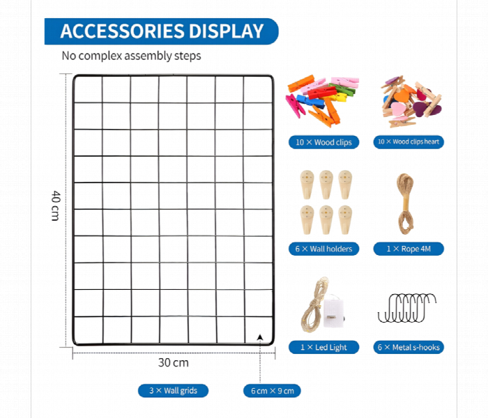 Wall Grid Panel Photo Display Set With Lights - Zoom Image 3