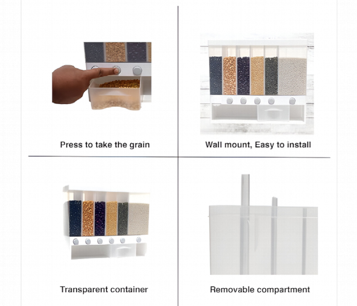 6 Section Wall Mounted Cereal Dispenser Acrylic - Zoom Image 2
