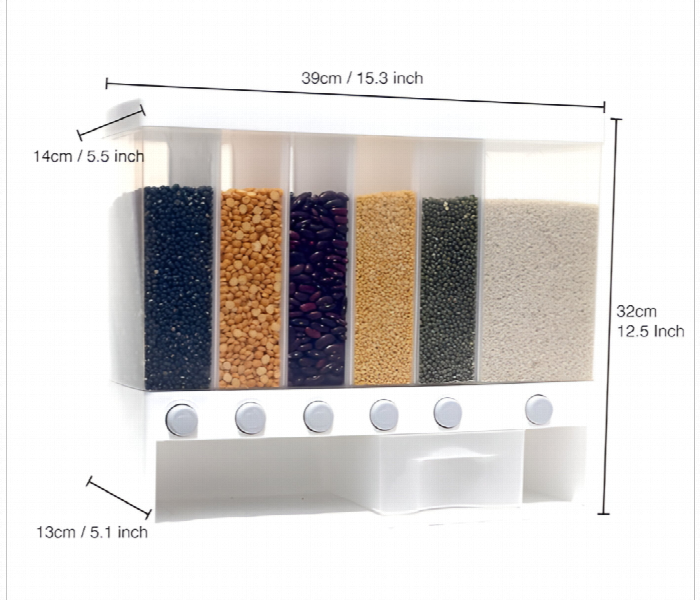 6 Section Wall Mounted Cereal Dispenser Acrylic - Zoom Image 4