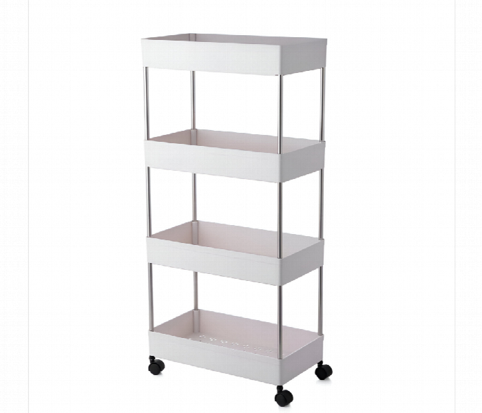 4 Layer Plastic Storage Rack Trolley White - Zoom Image 4