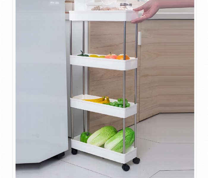4 Layer Plastic Storage Rack Trolley White - Zoom Image 1