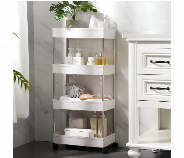 4 Layer Plastic Storage Rack Trolley White - Zoom Image 2