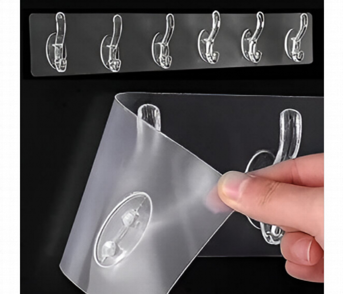Transparent Wall Mount Hanger With 6 Hooks - Zoom Image 4