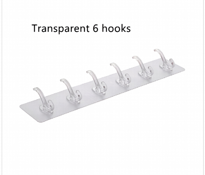 Transparent Wall Mount Hanger With 6 Hooks - Zoom Image 2