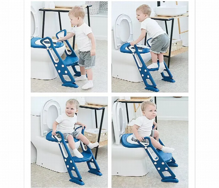 Foldable Potty Training Seat With Adjustable Step Stool Ladder Blue - Zoom Image 3