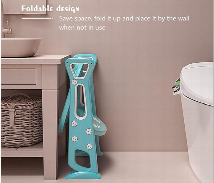 Foldable Potty Training Seat With Adjustable Step Stool Ladder Green - Zoom Image 2