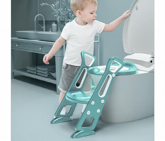 Foldable Potty Training Seat With Adjustable Step Stool Ladder Green - Zoom Image 3