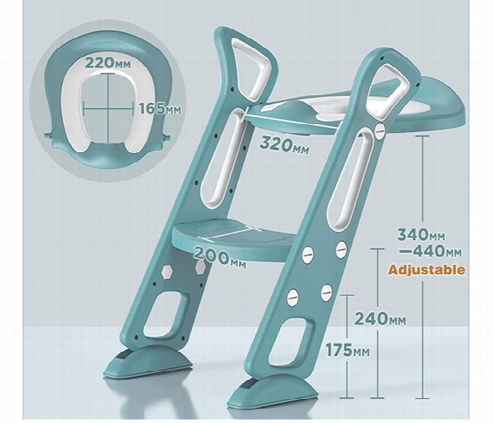 Foldable Potty Training Seat With Adjustable Step Stool Ladder Green - Zoom Image 1