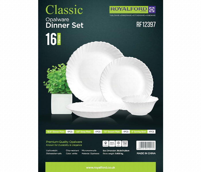 Royalford Rf12397 16Pcs Opalware Dinner Set - Zoom Image 5