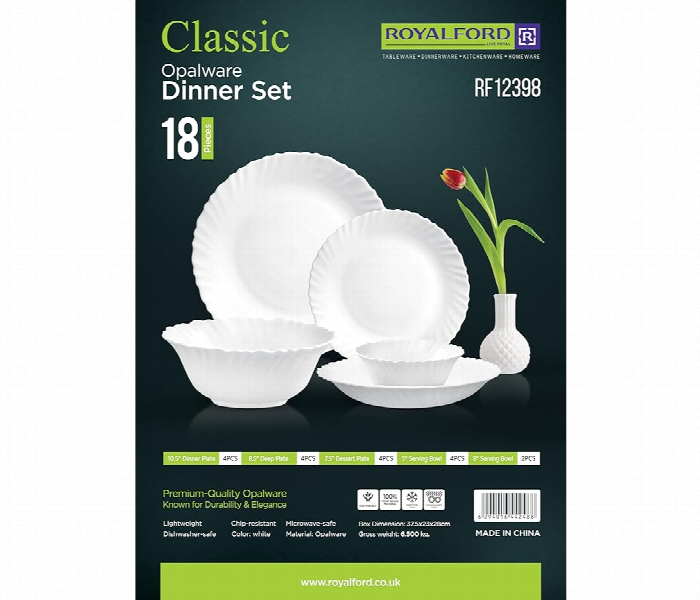 Royalford Rf12398 18Pcs Opalware Dinner Set - Zoom Image 2