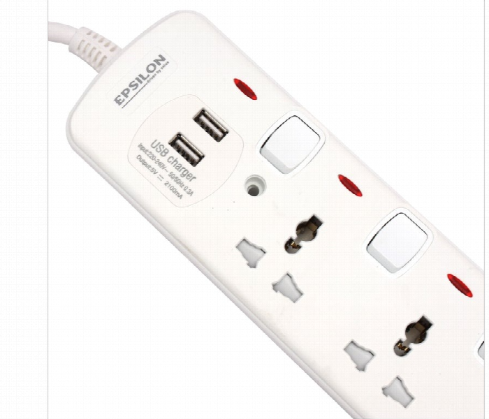 Epsilon 4 Way Extension Socket Es1108 With Usb 2M - Zoom Image 4