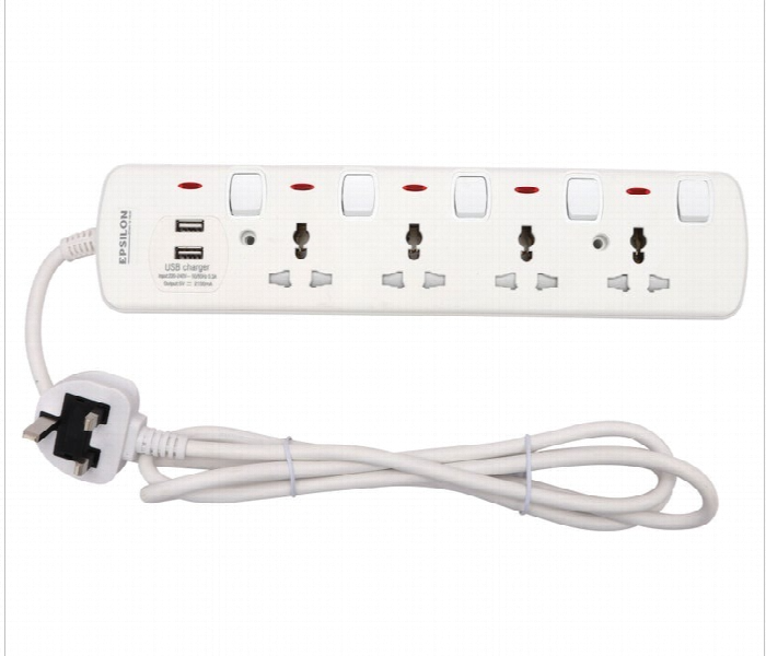 Epsilon 4 Way Extension Socket Es1108 With Usb 2M - Zoom Image 2