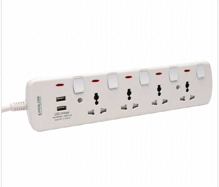 Epsilon 4 Way Extension Socket Es1108 With Usb 2M - Zoom Image 3
