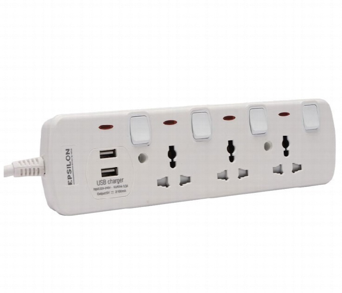 Epsilon 3 Way Extension Socket Es1107 With Usb 3M - Zoom Image 2