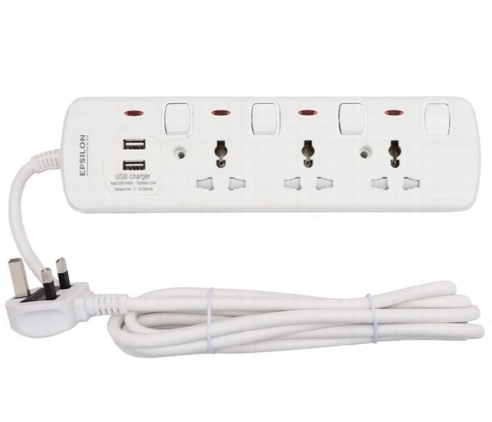 Epsilon 3 Way Extension Socket Es1107 With Usb 3M - Zoom Image 4
