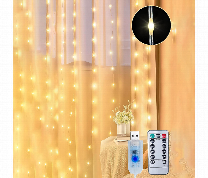 Warm White Led Curtain String Lights 3.1M Remote Control - Zoom Image