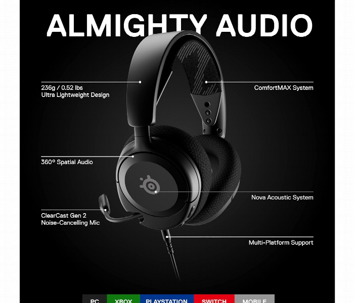 Steelseries Arctis Nova 1 Wired Gaming Headset Clearcast - Zoom Image 4
