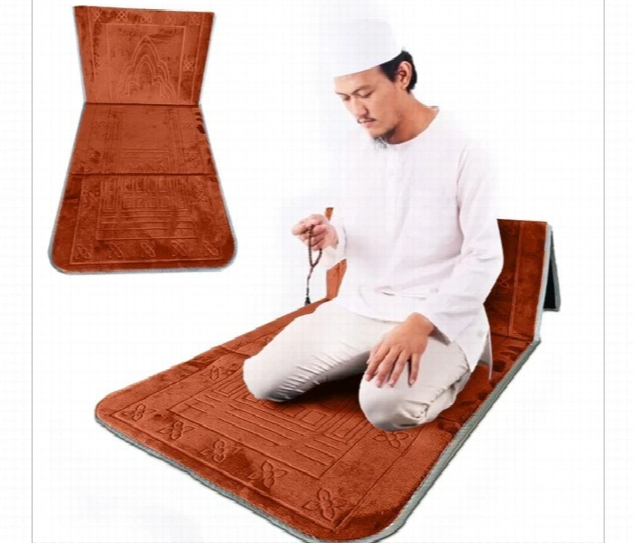Foldable Backrest Prayer Mat Comfortable Support Sajjadah Brown - Zoom Image 1