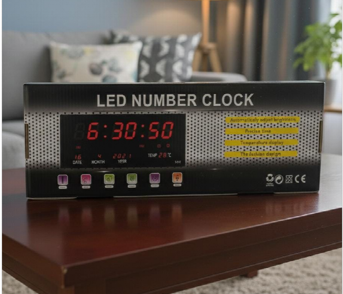 Led Digital Wall Clock Display 3615 Red Calendar Temperature - Zoom Image 2