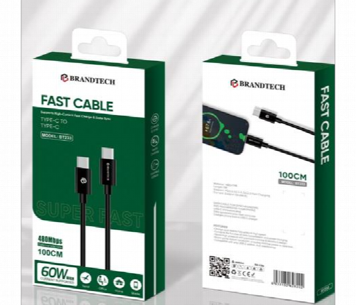 Brandtech Type C To Type C Fast Cable Bt233 60W Charge - Zoom Image