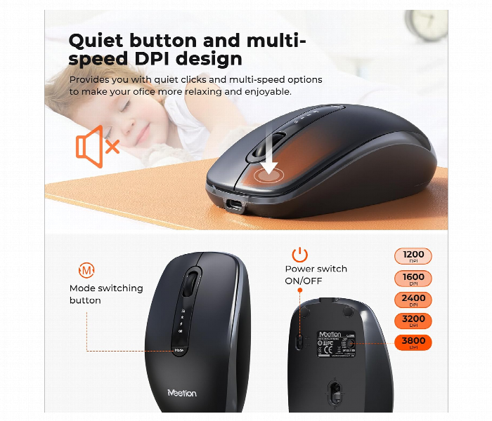 Meetion Keyboard Mouse Combo C2000 3800Dpi Wireless Black - Zoom Image 3
