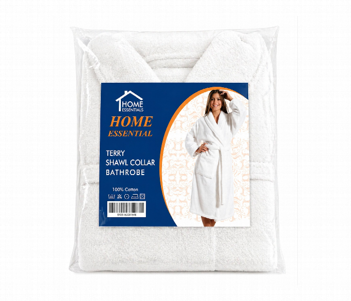 Terry Cotton Bath Robe Soft Absorbent White - Zoom Image