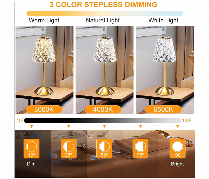 Cordless Led Table Lamp Rechargeable Dimmable Gold - Zoom Image 3